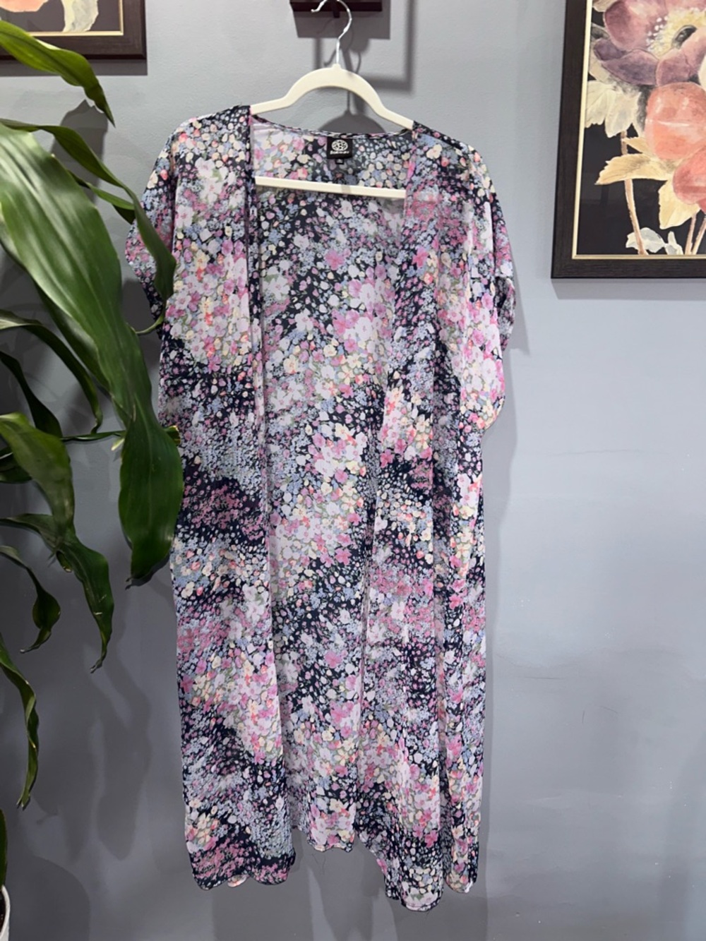 Bobeau Floral Open-Front Kimono Cover-Up - sz Large